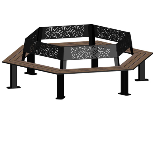 BANC CIRCULAIRE LAMES HPL AVEC DOSSIER BUTON MADRID – Image 2