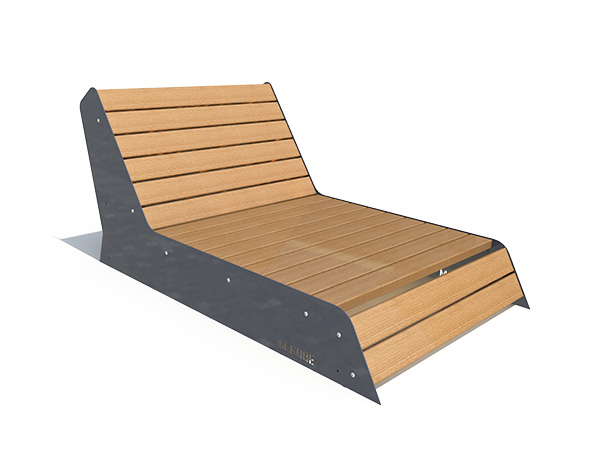 Chaise longue double M-KUBE en bois de mélèze FSC et acier thermolaqué pour aménagement urbain