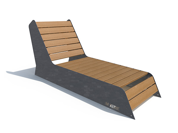 Banc chaise longue M-KUBE 2,2m en bois FSC et acier thermolaqué coloris personnalisé