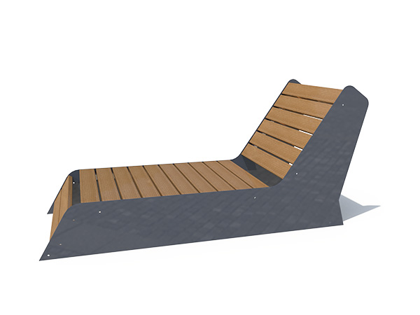 Chaise longue M-KUBE en bois de mélèze avec structure acier galvanisé RAL, installation extérieure