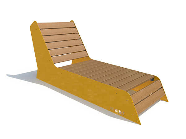 Mobilier urbain M-KUBE : chaise longue en bois certifié FSC avec finition acier thermolaqué RAL