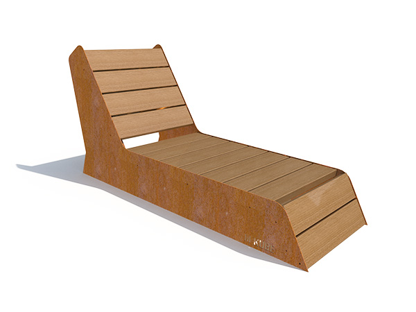Banc chaise longue M-KUBE 2,2m en bois FSC et acier thermolaqué coloris personnalisé
