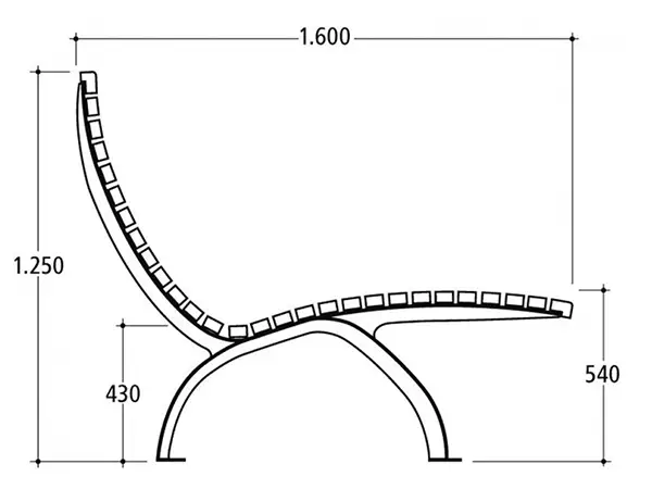 Plan technique de la chaise longue COMFORT 1 place NUSSER avec dimensions 1600x660x1200 mm