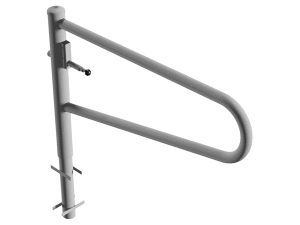Vue de dessus de la barrière-porte SCHAKE montrant le mécanisme de pivotement horizontal et la flèche Ø 60 mm