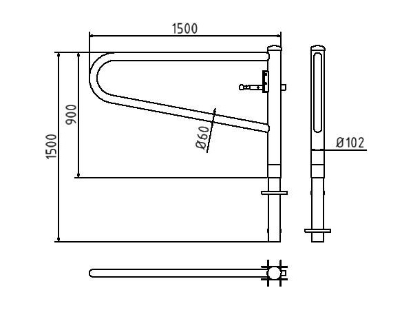 Schéma technique de la barrière-porte pivotante SCHAKE avec cotes et dimensions de 1500 à 3500 mm