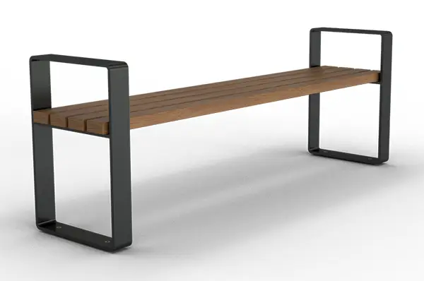Banc avec accoudoirs Schake structure acier plat zingué – vue de trois quarts