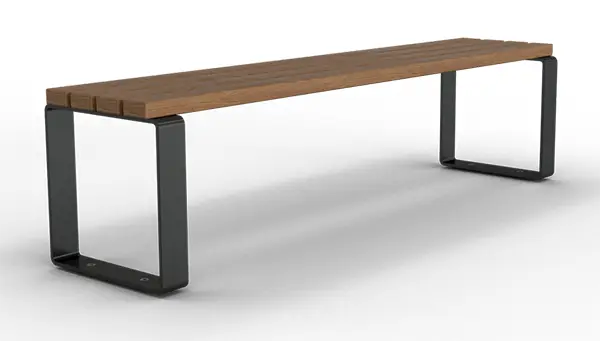 Banc sans dossier Schake structure acier plat zingué – vue de trois quarts